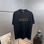 Red and green gradient letter embroidery short-sleeved T-shirt, unisex, loose and casual, a versatile style - Image 2