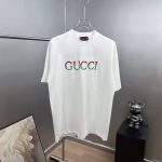 Red and green gradient letter embroidery short-sleeved T-shirt, unisex, loose and casual, a versatile style