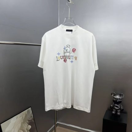 Funny Doodle Portrait Letter T-shirt, Loose Drop-Shoulder Design, Street Style, Unisex
