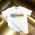 Tropical fish printed cotton round neck short-sleeved T-shirt, unisex