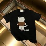 Cartoon cat print cotton round neck short-sleeved T-shirt, unisex